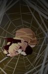  all_fours blonde_hair blush bow brown_eyes hair_bow kurodani_yamame muuba silk solo spider_web touhou 