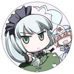  hair_ribbon hat hitodama konpaku_youmu konpaku_youmu_(ghost) lowres multiple_girls pink_hair ribbon saigyouji_yuyuko silver_hair sword takahata_yuki touhou weapon 