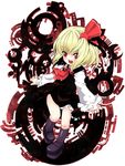  bad_id bad_pixiv_id blonde_hair dress hair_ribbon highres outstretched_arms red_eyes ribbon rumia short_hair solo spread_arms tm touhou 
