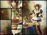  apple banana breasts brown_hair cake candle cleavage eat0123 elbow_gloves flower food fruit garden garter_belt gloves hair_ribbon holding large_breasts legs maid original pastry photorealistic plant ribbon solo strawberry thighhighs twintails vines 