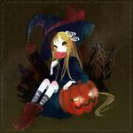  bad_id bad_pixiv_id blonde_hair candy copyright_request eating food halloween hat jack-o'-lantern lollipop long_hair pumpkin socks solo striped striped_legwear swirl_lollipop very_long_hair witch witch_hat xxxxakixxxx 