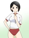  arai_chie black_hair breasts brown_eyes buruma goriate hand_on_hip large_breasts sayonara_zetsubou_sensei short_hair solo whistle 