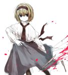  alice_margatroid blonde_hair blue_eyes fork hairband knife marisu pantyhose short_hair solo touhou 