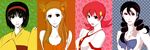  akane_(pokemon) bad_id bad_pixiv_id black_hair erika_(pokemon) fuki_raito green_eyes gym_leader japanese_clothes kimono mikan_(pokemon) multiple_girls orange_eyes orange_hair pokemon pokemon_(game) pokemon_dppt pokemon_hgss red_eyes red_hair short_hair suzuna_(pokemon) two_side_up white_skin 