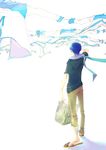  basket blue_hair casual kaito laundry light male_focus matsu_(nia) md5_mismatch sandals scarf solo vocaloid white white_background wind 