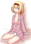  alice_margatroid blonde_hair blue_eyes breasts covered_nipples hairband inu3 open_clothes open_shirt panties shirt short_hair small_breasts solo touhou underwear 