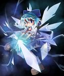  blue_eyes blue_hair bow cirno hair_bow highres short_hair solo sword touhou weapon wings yuuhi_alpha 