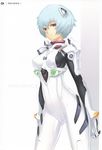  absurdres ayanami_rei blue_hair bodysuit hair_ornament highres influence nagi_ryou neon_genesis_evangelion plugsuit red_eyes scan short_hair simple_background solo white_bodysuit 