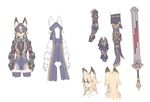  animal_ears armor armored_boots armored_dress blonde_hair blue_eyes boots character_sheet cloak fox_ears ganesagi gauntlets long_hair mask mask_removed multiple_views pauldrons sword thighhighs weapon zettai_ryouiki 