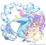  air_bubble breasts bubble elbow_gloves floating_hair full_body gem gloves happy large_breasts long_hair looking_at_viewer mansu mermaid monster_girl official_art open_mouth original pink_hair ribbon simple_background solo star underwater white_background yellow_eyes 