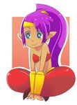  artist_request blue_eyes blush dark_skin gradient gradient_background ponytail purple_hair shantae shantae_(character) solo 