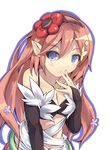  blue_eyes breasts cleavage duel_monster flower long_hair looking_at_viewer normaland pointy_ears red_hair simple_background small_breasts solo star traptrix_rafflesia white_background yuu-gi-ou 