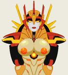  breasts female lips looking_at_viewer machine mistress_of_flame orange_eyes orange_nipples red_lips robot solo transformers 