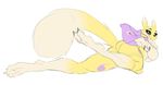  big_breasts black_sclera blue_eyes breasts digimon female full_body looking_back renamon simple_background sky-gracer solo white_background 
