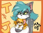  2015 anthro breasts cat clothing duo feline female jerry looking_at_viewer mammal mouse murakumo-tigerx rodent tom tom_and_jerry tongue tongue_out 