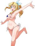  american_flag_bikini bikini blonde_hair blue_eyes breasts fangs flag_print ka-9 micro_bikini miyauchi_lemmy one_eye_closed ponytail swimsuit to_heart underboob waving 