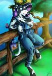  2015 anthro anthrofied areola big_breasts blue_eyes bovine breasts bulge cattle clothed clothing dickgirl ear_tag equine fence friendship_is_magic hair hat hooves horn hybrid intersex james_corck lactating long_hair mammal milk my_little_pony nipples outside purple_hair rarity_(mlp) solo torn_clothing tree unicorn wardrobe_malfunction 