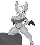  big_breasts breasts cleavage clothed clothing greyscale monochrome one_eye_closed panties rouge_the_bat sleepwear sonic(series) sonic_(series) speeds underwear wink 