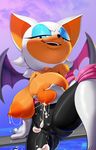  2015 areola bat big_areola big_breasts boots breasts camel_toe clothing erect_nipples female footwear lactating looking_at_viewer looking_down mammal nipples rouge_the_bat rubber_suit sonic_(series) theboogie video_games 