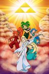  4girls blonde_hair blue_hair din farore green_hair hylia instrument multiple_girls nayru red_hair rod_of_seasons sword the_legend_of_zelda the_legend_of_zelda:_oracle_of_ages the_legend_of_zelda:_oracle_of_seasons the_legend_of_zelda:_skyward_sword zelda zelda_(skyward_sword) 