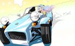  bad_id bad_pixiv_id blue_eyes blue_hair car caterham_7 commentary_request driving glasses gradient_hair ground_vehicle highres long_hair motor_vehicle multicolored_hair original pointy_ears poncho_s wheel 