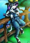  2015 anthro anthrofied areola big_breasts blue_eyes bovine breasts bulge cattle clothed clothing dickgirl ear_tag equine fence friendship_is_magic hair hat hooves horn hybrid intersex james_corck long_hair mammal my_little_pony nipples outside purple_hair rarity_(mlp) solo torn_clothing tree unicorn wardrobe_malfunction 