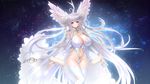  absurdly_long_hair ahoge amanogawa_haruka_(hoshizora_no_babylon) breasts feathers game_cg hair_ornament hayama_kazusa hoshizora_no_babylon large_breasts long_hair non-web_source purple_eyes solo space star thighhighs very_long_hair white_hair wings 