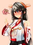  /\/\/\ 1girl absurdres bad_id bad_nicoseiga_id bare_shoulders black_hair blush brown_eyes detached_sleeves hair_ornament hairband hairclip haruna_(kantai_collection) headgear highres japanese_clothes kantai_collection long_hair nontraditional_miko see-through simple_background solo tsukui_kachou wet wet_clothes 