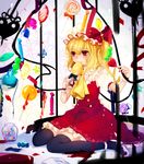  bad_id bad_pixiv_id black_legwear blonde_hair blood blush candy crying crying_with_eyes_open daimaou_ruaeru flandre_scarlet food hat hat_ribbon high_heels highres laevatein lollipop looking_away mob_cap petals puffy_sleeves red_eyes ribbon shirt short_hair short_sleeves side_ponytail sitting skirt skirt_set solo sweets tears thighhighs touhou vest wings zettai_ryouiki 