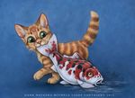 2015 cat dark_natasha feline fish green_eyes koi_fish mammal marine traditional_media_(artwork) water wet 