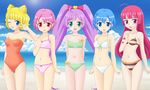  bikini blue_eyes blue_hair dorothy_west green_eyes houjou_sophie leona_west long_hair manaka_lala minami_mirei miracle! multiple_girls otoko_no_ko pink_hair pretty_(series) pripara purple_eyes purple_hair red_eyes red_hair short_hair standing swimsuit twintails 