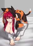  ahoge all_fours animated animated_gif back_cutout blue_eyes breasts cat_ears cat_tail cleavage glowing glowing_eyes high_school_dxd hood hoodie liperv looking_at_viewer red_eyes red_hair rias_gremory slit_pupils tail 