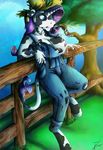  2015 anthro anthrofied areola big_breasts blue_eyes bovine breasts cattle clothed clothing ear_tag equine female fence friendship_is_magic hair hat hooves horn hybrid james_corck lactating long_hair mammal milk my_little_pony nipples outside purple_hair rarity_(mlp) solo torn_clothing tree unicorn wardrobe_malfunction 