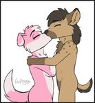  anthro blue_eyes breasts brown_fur brown_nose canine couple cute dog duo felicity_fluff female fur hyde hyena kissing lupeyroo male male/female mammal nude pink_fur pink_nose spotted_hyena 