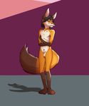  2015 anthro balls blush canine embarrassed fox greatredfoxwolf hair looking_away male mammal nude sheath shy skinny slim solo standing 