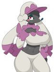  2015 alpha_channel anthro blush breasts canine clothed clothing colliefleur dog elpatrixf female furfrou hat looking_at_viewer mammal midriff navel nintendo pok&eacute;mon pok&eacute;morph poodle red_eyes simple_background smile solo transparent_background video_games 