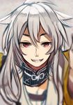  fang grin hair_flaps japanese_clothes kogitsunemaru long_hair looking_at_viewer male_focus red_eyes smile solo toi_(toiot) touken_ranbu upper_body white_hair 