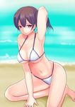  bad_hands bikini brown_eyes brown_hair dd139 highres kaga_(kantai_collection) kantai_collection short_hair side_ponytail solo swimsuit 