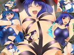  ;d ^_^ armpits bdsm belt black_legwear blue_hair blush bondage bound breasts buruma closed_eyes elbow_gloves gloves gym_uniform happy happy_sex hat hinanawi_tenshi large_breasts looking_at_viewer multiple_girls nagae_iku one_eye_closed open_mouth red_eyes school_swimsuit smile swimsuit thighhighs tickling touhou yadokari_genpachirou 