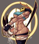  1girl ahegao ass autofellatio blood breasts cum cum_in_mouth dark_skin fellatio full-package_futanari futanari hand_on_own_head headless irrumatio large_breasts masturbation ms._fortune_(skullgirls) nadia_fortune oral pants_down randomboobguy scar simple_background skullgirls sleeveless solo thighhighs toned underboob 