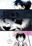  1boy akora comic flashback male_focus memory open_mouth rain silent_comic simon solo spoken_exclamation_mark surprised tengen_toppa_gurren_lagann umbrella wet 