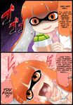  2koma :d ahegao aphrodisiac aruva before_and_after blush comic domino_mask drugs english fang gradient gradient_background hard_translated heart heavy_breathing inkling instant_loss_2koma long_hair mask monster_girl nintendo open_mouth orange_eyes orange_hair saliva shaded_face smile splatoon squid tongue tongue_out translated 