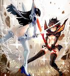  ass bad_id bad_pixiv_id battle black_hair breasts clash duel junketsu kill_la_kill kiryuuin_satsuki long_hair matoi_ryuuko medium_breasts midriff mochacot multicolored_hair multiple_girls navel red_hair revealing_clothes scissor_blade senketsu short_hair sword thighhighs thong two-tone_hair underboob weapon 