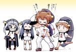  1boy 4girls :d ^_^ admiral_(kantai_collection) ahoge alternate_costume bare_shoulders carrying claws closed_eyes closed_mouth cosplay detached_sleeves flying_sweatdrops gloves haruna_(kantai_collection) hat headgear heart_ahoge herada_mitsuru hiei_(kantai_collection) i-class_destroyer kantai_collection kirishima_(kantai_collection) kongou_(kantai_collection) long_hair long_sleeves military military_uniform multiple_girls open_mouth peaked_cap piggyback re-class_battleship re-class_battleship_(cosplay) seaport_hime seaport_hime_(cosplay) short_hair short_sleeves sleeves_rolled_up smile translation_request uniform white_gloves wo-class_aircraft_carrier wo-class_aircraft_carrier_(cosplay) 