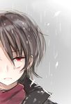  black_hair blood blood_on_face cuts hair_between_eyes injury kashuu_kiyomitsu looking_at_viewer lowres male_focus mole mole_under_mouth rain red_eyes red_scarf scarf solo toi_(toiot) touken_ranbu upper_body water wet wet_hair 