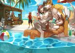  2015 abs anthro bar beach beach_ball blue_eyes breasts brown_fur brown_nose butt canine clothing drink female fur glass hair licking male mammal muscles nipples nude pecs penetration penis public resort seaside sitting smile stool straw swimming_pool tongue tongue_out twistedhound water 