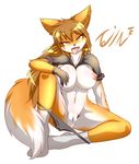  2015 anthro big_breasts breasts canine female fox fur hair long_hair looking_at_viewer mammal nipples open_mouth pussy simple_background solo tailzkim tongue white_background 