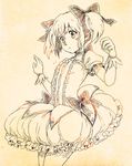  aebj bad_id bad_twitter_id bow bubble_skirt gloves hair_ribbon kaname_madoka magical_girl mahou_shoujo_madoka_magica monochrome pink_eyes pink_hair ribbon short_hair short_twintails skirt solo traditional_media twintails white_gloves 