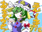  green_eyes green_hair hair_ornament hat one_eye_closed ribbon rod_of_remorse shiki_eiki shinapuu short_hair skirt smile solo tongue tongue_out touhou 