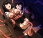  blush breast_licking breasts etsurako_no_tane_the_animation gradient gradient_background indoor licking moaning multiple_girls nipples no_panties penetration school_uniform spread_legs tentacle vaginal yuri 